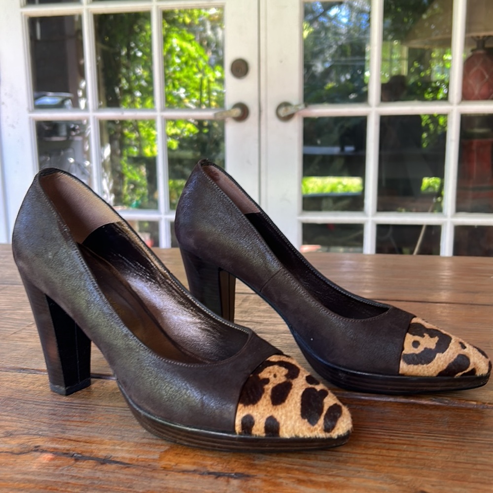 Vintage SALORD JOVER made in Spain brown suede leather pony hair heels